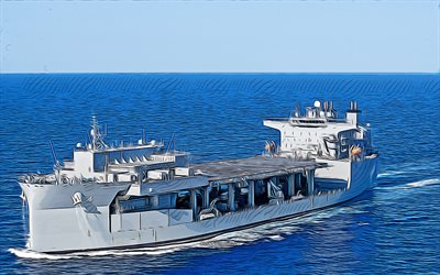 USS Hershel Woody Williams, 4k, vector art, ESB-4, expeditionary sea bases, United States Navy, US army, abstract ships, battleship, US Navy, Lewis B Puller-class, USS Hershel Woody Williams ESB-4