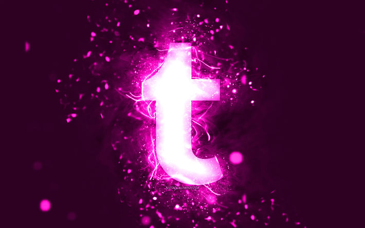 tumblr lila logotyp, 4k, lila neonljus, kreativ, lila abstrakt bakgrund, tumblr logotyp, socialt n&#228;tverk, tumblr