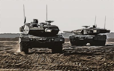 Leopard 2A7, 4k, vector art, Leopard 2A7 drawing, creative art, Leopard 2A7 art, vector drawing, tanks, Leopard 2, Bundeswehr, Germany