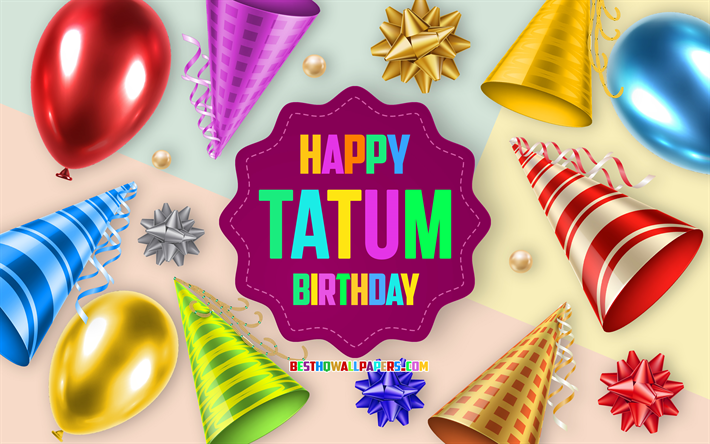 feliz cumplea&#241;os tatum, 4k, fondo de globo de cumplea&#241;os, tatum, arte creativo, feliz cumplea&#241;os de tatum, arcos de seda, cumplea&#241;os de tatum, fondo de fiesta de cumplea&#241;os