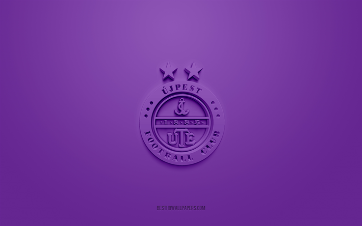 ujpest fc, logo 3d creativo, sfondo viola, nb i, emblema 3d, club di calcio ungherese, ungheria, arte 3d, calcio, logo ujpest fc 3d