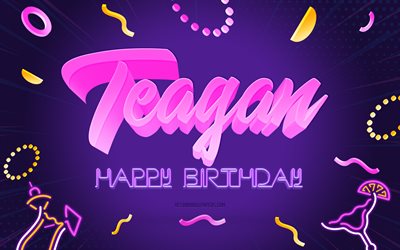 Happy Birthday Teagan, 4k, Purple Party Background, Teagan, creative art, Happy Teagan birthday, Teagan name, Teagan Birthday, Birthday Party Background