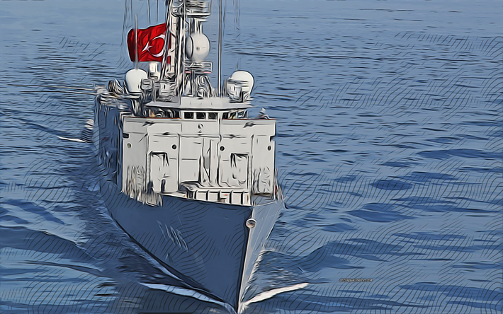 tcg جيدز, إف - 495, 4k, ناقلات الفن, رسم tcg gediz, القوات البحرية التركية, فن إبداعي, فن tcg gediz, ناقلات الرسم, سفن مجردة, tcg جيدز f-495, البحرية التركية