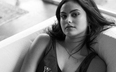 Camila Mendes, 4k, monochrome, american actress, Hollywood