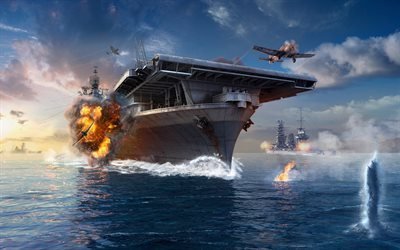 World of Warships, WoWS, American aircraft carrier, sea