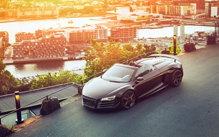 Audi R8 GT Spyder, 2017, Negro R8, cup&#233; deportivo, el ajuste de Audi, coches alemanes, el Audi