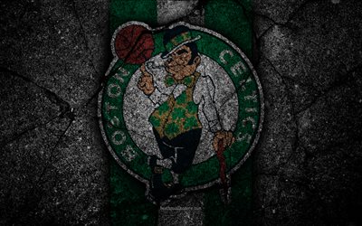 Boston Celtics, NBA, 4k, logo, black stone, basketball, Eastern Conference, asphalt texture, USA, creative, basketball club, Boston Celtics logo