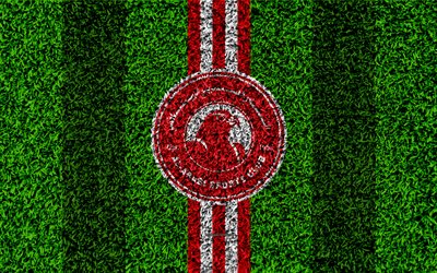 Al-Arabi SC, 4k, Qatar Football Club, football lawn, logo, red white lines, grass texture, Qatar Stars League, Premier League, Doha, Qatar, Q-League, football