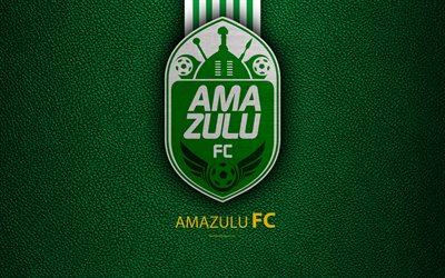 AmaZulu FC, 4k, ロゴ, 南アフリカのサッカークラブ, 革の質感, 緑白線, エンブレム, プレミアサッカーリーグ, PSL, ダーバン, 南アフリカ, サッカー