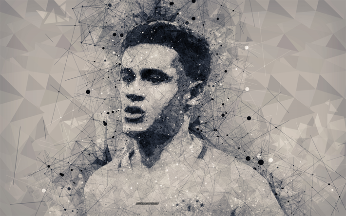 Philippe Coutinho, 4k, geometric art portrait, face, Brazilian footballer, creative art, Barcelona, Spain, La Laga, football