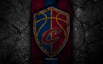 Cleveland Cavaliers NBA, 4k, logo, nero, pietra, basket, Eastern Conference, asfalto texture, USA, creativo, CAVS, basket club, Cleveland Cavaliers logo