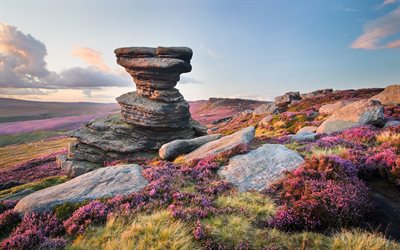 Derwent الحافة, غروب الشمس, مساء, المناظر الطبيعية الجبلية, وادي, إنجلترا, في منطقة الذروة