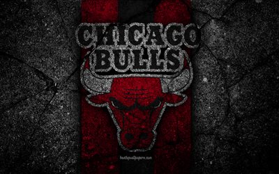 Chicago Bulls, NBA, 4k, logo, siyah taş, basketbol, Doğu Konferansı, asfalt doku, ABD, yaratıcı, basketbol kul&#252;b&#252;, Chicago Bulls logosu