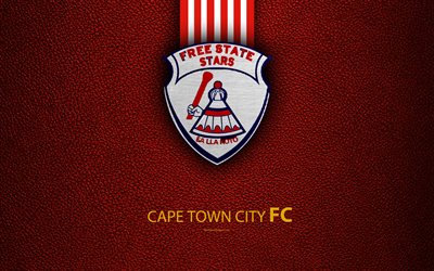 Free State FC, 4k, logo, G&#252;ney Afrika Futbol Kul&#252;b&#252;, deri doku, kırmızı beyaz &#231;izgiler, amblem, Premier Futbol Ligi, PSL, Bethlehem, G&#252;ney Afrika, futbol Yıldızları