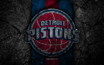Detroit Pistons, NBA, 4k, logotyp, svart sten, basket, Eastern Conference, asfalt konsistens, USA, kreativa, basket klubb, Detroit Pistons logotyp