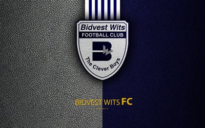 Bidvest الذكاء FC, 4k, جلدية الملمس, شعار, جنوب أفريقيا لكرة القدم, الأزرق خطوط بيضاء, الممتاز لكرة القدم, ااا, جوهانسبرغ, جنوب أفريقيا, كرة القدم