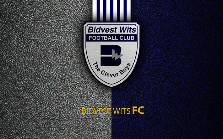 Bidvest知恵FC, 4k, 革の質感, ロゴ, 南アフリカのサッカークラブ, 青白線, エンブレム, プレミアサッカーリーグ, PSL, ヨハネスブルグ, 南アフリカ, サッカー