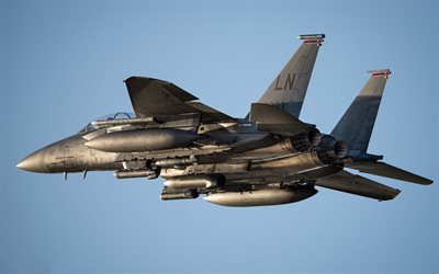 McDonnell Douglas F-15E Strike Eagle, F-15E, American caza-bombardero, avi&#243;n en el cielo, NOS de la Fuerza A&#233;rea, aviones militares