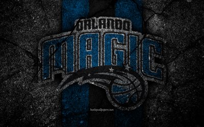 Orlando Magic NBA, 4k, logo, pierre noire, basket-ball, de Conférence est, la texture de l'asphalte, etats-unis, créative, le basket club, les Orlando Magic logo