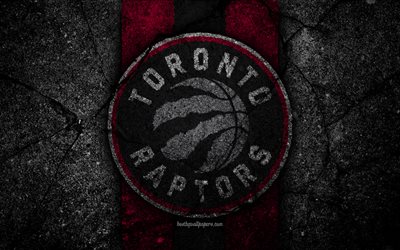 Toronto Raptors, NBA, 4k, logo, black stone, basketball, Eastern Conference, asphalt texture, USA, creative, basketball club, Toronto Raptors logo