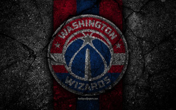 Wizards de Washington, de la NBA, 4k, logotipo, piedra negra, de baloncesto, de la Conferencia este, asfalto textura, estados UNIDOS, creativo, club de baloncesto, Wizards de Washington logotipo