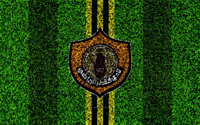 Qatar SC, 4k, Qatar Club de Football de, football de la pelouse, le logo jaune noir des lignes, de l&#39;herbe, de la texture, de la Qatar Stars League, Premier League, &#224; Doha, au Qatar, Q-Ligue de football