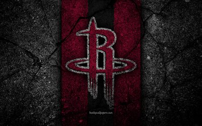 Houston Rockets, NBA, 4k, logo, black stone, basketball, Western Conference, asphalt texture, USA, creative, basketball club, Houston Rockets logo