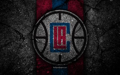 Los Angeles Clippers, NBA, 4k, logo, pierre noire, basket-ball, la Conf&#233;rence de l&#39;Ouest, l&#39;asphalte, la texture, les etats-unis, LA Clippers, cr&#233;atif, club de basket-ball, Los Angeles Clippers logo
