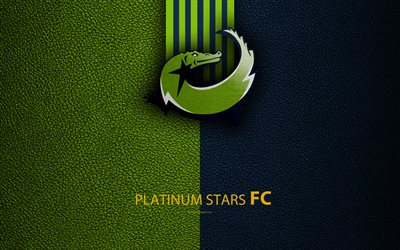 O Platinum Stars FC, 4k, textura de couro, logo, Sul-Africano de clubes de futebol, azul linhas verdes, emblema, Premier Soccer League, PSL, Rustenburg, &#193;frica Do Sul, futebol