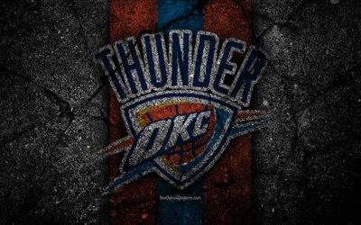 Oklahoma City Thunder, NBA, 4k, logo, siyah taş, basketbol, Batı Konferansı, asfalt doku, ABD, yaratıcı, basketbol kul&#252;b&#252;, Oklahoma City Thunder logosu