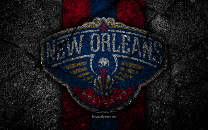 New Orleans Pelikanlar, NBA, 4k, logo, siyah taş, basketbol, Batı Konferansı, asfalt doku, ABD, yaratıcı, basketbol kul&#252;b&#252;, New Orleans Pelikan logosu