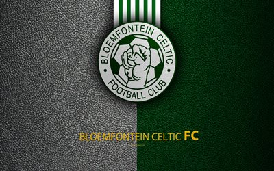 Bloemfontein Celtic FC, 4k, textura de cuero, logotipo, sud&#225;frica, club de f&#250;tbol, el blanco de l&#237;neas de color verde, emblema de la Premier Soccer League, PSL, Bloemfontein, f&#250;tbol