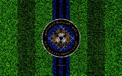 Al-Sailiya SC, 4k, Qatar Football Club, football lawn, logo, blue black lines, grass texture, Qatar Stars League, Premier League, Doha, Qatar, Q-League, football