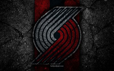 Portland Trail Blazers, NBA, 4k, logo, black stone, basketball, Western Conference, asphalt texture, USA, creative, basketball club, Portland Trail Blazers logo