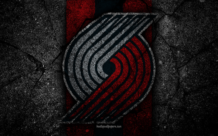 Portland Trail Blazers, de la NBA, 4k, logo, pierre noire, basket-ball, la Conf&#233;rence de l&#39;Ouest, de l&#39;asphalte de la texture, etats-unis, cr&#233;atif, club de basket-ball, Portland Trail Blazers logo