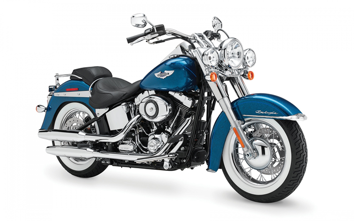 Harley Davidson Softail Deluxe, 2018, blu moto, di lusso, moto Americane, esterno