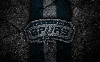 San Antonio Spurs, NBA, 4k, logo, musta kivi, koripallo, L&#228;ntisen Konferenssin, asfaltti rakenne, USA, luova, basketball club, San Antonio Spurs-logo