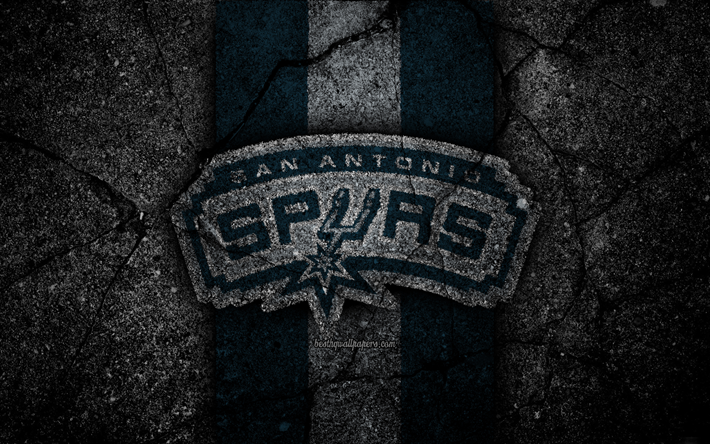 San Antonio Spurs, NBA, 4k, logo, black stone, basketball, Western Conference, asphalt texture, USA, creative, basketball club, San Antonio Spurs logo