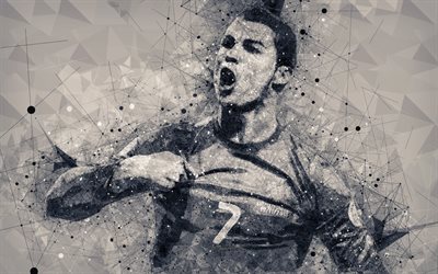Cristiano Ronaldo, 4k, creative geometric portrait, Portuguese footballer, face, creative art, Portugal national football team, Real Madrid, Spain, football