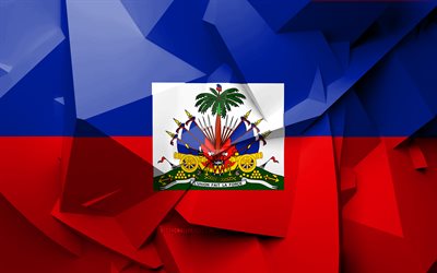 4k, Haiti Bayrağı, geometrik sanat, Kuzey Amerika &#252;lkeleri, Haiti bayrağı, yaratıcı, Haiti, Kuzey Amerika, 3D bayrak, ulusal semboller