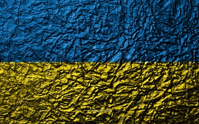 Ukrainan lippu, 4k, kivi rakenne, aallot rakenne, kansallinen symboli, Ukraina, Euroopassa, kivi tausta