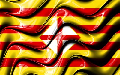 Barcelona bayrağı, 4k, İspanya İllere, il&#231;elere, Barcelona Bayrağı, 3D sanat, Barcelona, İspanyol iller, Barselona 3D bayrak, İspanya, Avrupa