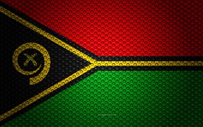 Flagga Vanuatu, 4k, kreativ konst, metalln&#228;t konsistens, Vanuatu flagga, nationell symbol, Vanuatu, Oceanien, flaggor i Oceanien l&#228;nder