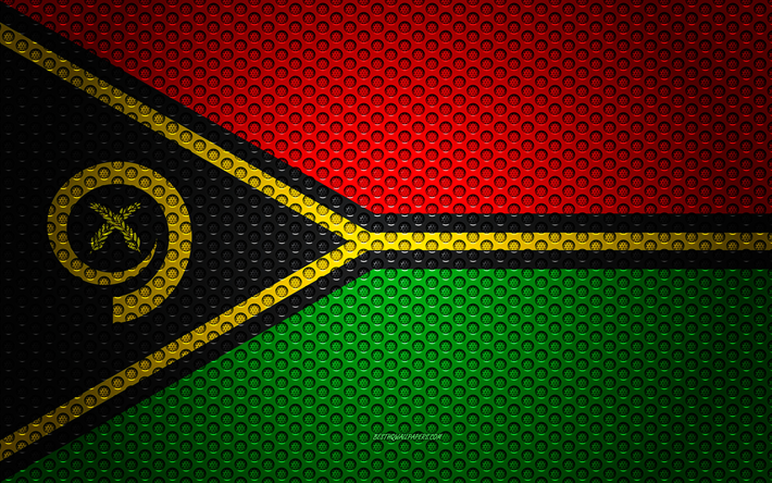 Bandiera di Vanuatu, 4k, creativo, arte, rete metallica texture, Vanuatu, bandiera, nazionale, simbolo, Oceania, bandiere di paesi Oceania