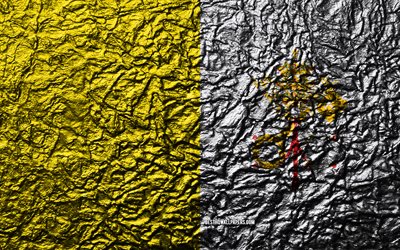 Flag of Vatican City, 4k, stone texture, waves texture, Vatican City flag, national symbol, Vatican City, Europe, stone background