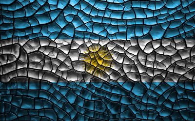 Drapeau de l&#39;Argentine, du 4k, terre craquel&#233;e, Am&#233;rique du Sud, drapeau Argentin, art 3D, en Argentine, pays d&#39;Am&#233;rique du Sud, les symboles nationaux, l&#39;Argentine 3D drapeau