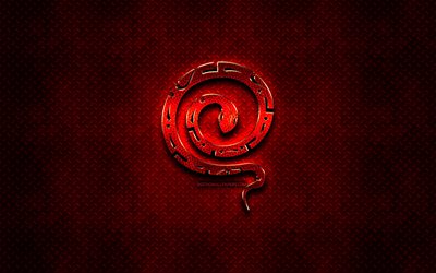 Snake, red animals signs, chinese zodiac, Chinese calendar, Snake zodiac sign, red metal background, Chinese Zodiac Signs, animals, creative, Snake zodiac