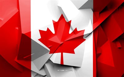 4k, Flagga Kanada, geometriska art, Nordamerikanska l&#228;nder, Kanadensiska flaggan, kreativa, Kanada, Nordamerika, Kanada 3D-flagga, nationella symboler