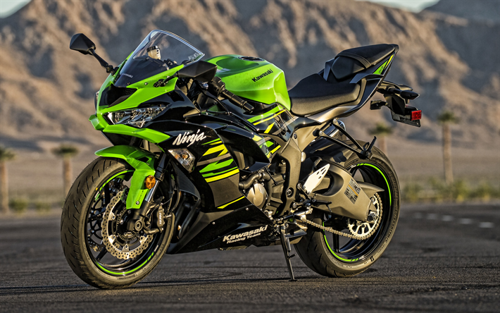 Kawasaki Ninja ZX-6R, 2019, 4k, vista frontale, esteriore, nuovo sport moto, nuovo verde ZX-6R, moto giapponesi, Kawasaki