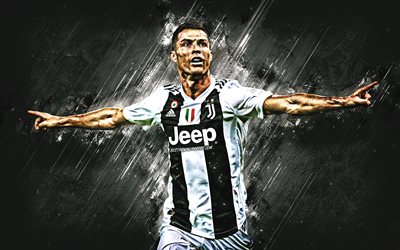 Cristiano Ronaldo, grunge, Juventus FC, goal, CR7 Juve, Bianconeri, football stars, portuguese footballers, black stone, soccer, Serie A, striker, Ronaldo, CR7, creative